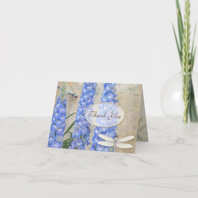 Tarjeta De Agradecimiento Gracias observa el Delphinium de la mariposa de la (Anverso)