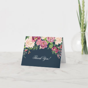 Tarjeta De Agradecimiento Gracias observa floral subió rosa de la marina de