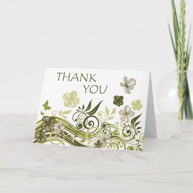 Tarjeta De Agradecimiento Gracias (Olive Green Floral) (Anverso)
