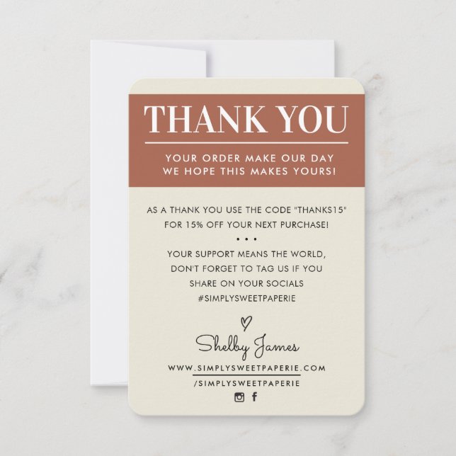 Tarjeta De Agradecimiento GRACIAS orden de negocio insertar arcilla crema mo (Anverso)