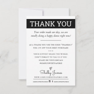 Tarjeta De Agradecimiento GRACIAS orden de negocio insertar blanco negro mod