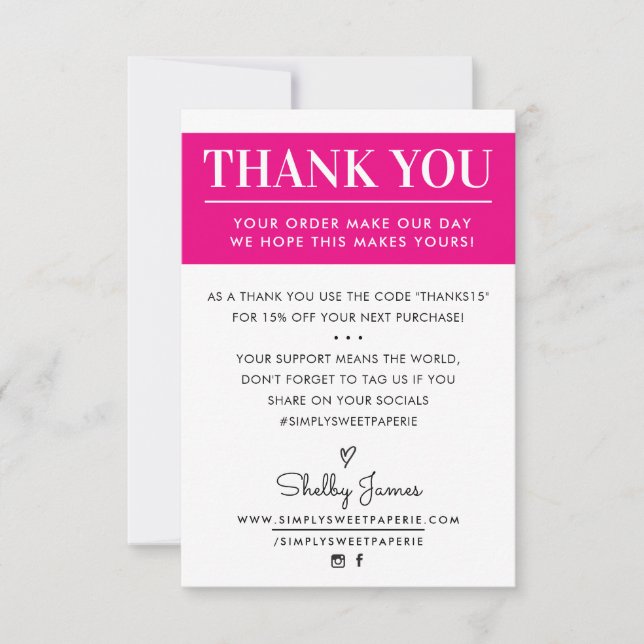 Tarjeta De Agradecimiento GRACIAS orden de negocio insertar rosa brillante m (Anverso)