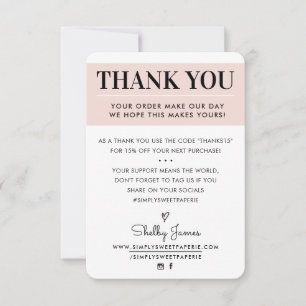 Tarjeta De Agradecimiento GRACIAS orden de negocio insertar rosa negro moder