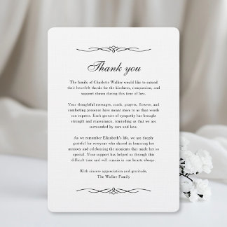 Tarjeta De Agradecimiento Gracias - Ornamento blanco después del funeral con
