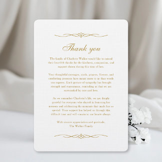 Tarjeta De Agradecimiento Gracias - Ornamento blanco después del funeral con