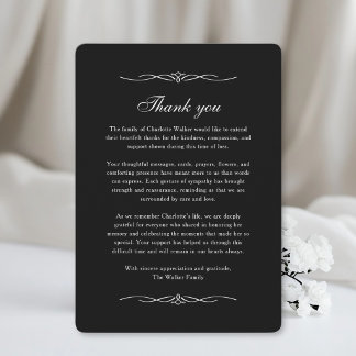 Tarjeta De Agradecimiento Gracias - Ornamento negro después del funeral conm