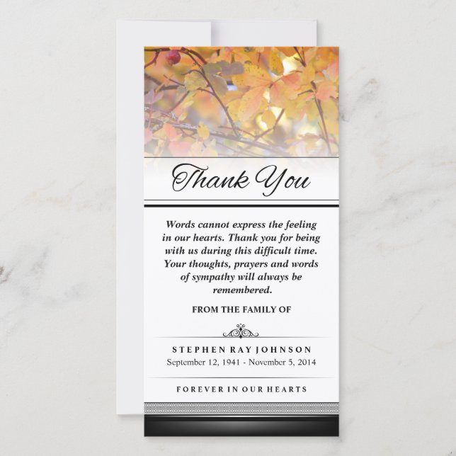 Tarjeta De Agradecimiento Gracias Oro otoño deja palabras que no pueden expr (Anverso)