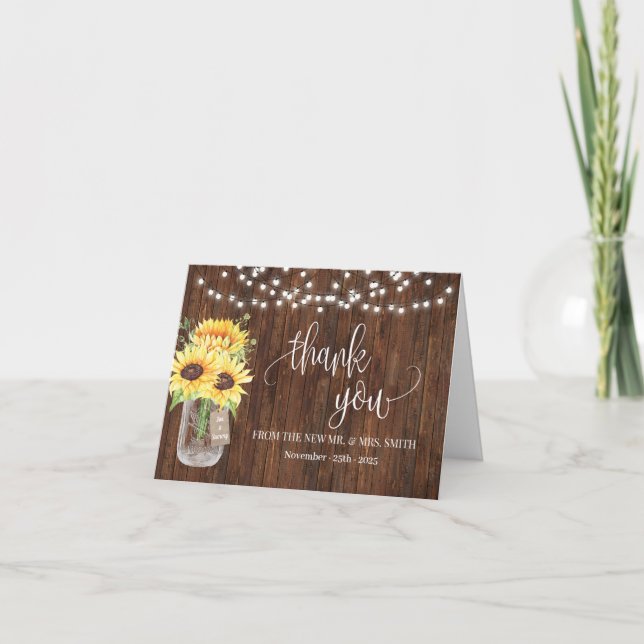 Tarjeta De Agradecimiento Gracias País Sunflowers Boda de Novias (Anverso)