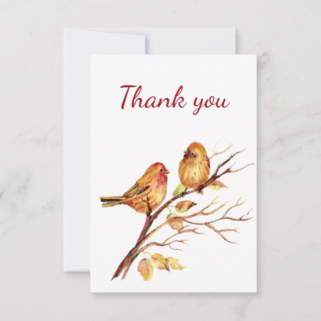 Tarjeta De Agradecimiento Gracias pájaros cutáneo en rama de árbol (Anverso)