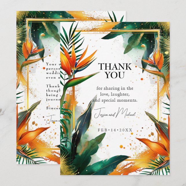 Tarjeta De Agradecimiento Gracias pájaros verticales de Paraíso (Anverso / Reverso)