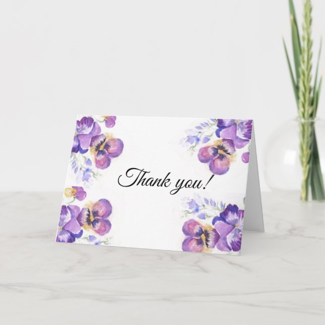 Tarjeta De Agradecimiento Gracias pansies morados florales (Anverso)