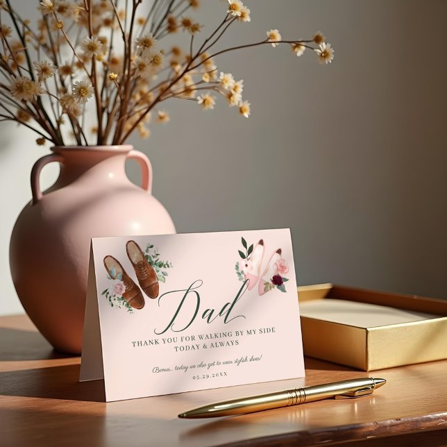 Tarjeta De Agradecimiento Gracias papá | Caminar por mis zapatos de acuarela (Thanks Dad | Walking by My Side Watercolor Shoes Thank You Card)