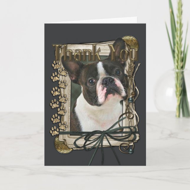 Tarjeta De Agradecimiento Gracias - Papas de piedra - Boston Terrier (Anverso)
