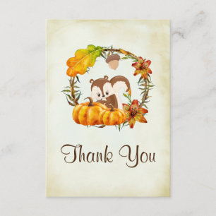 Tarjeta De Agradecimiento Gracias para el Baby Shower de Ardilla y Calabaza