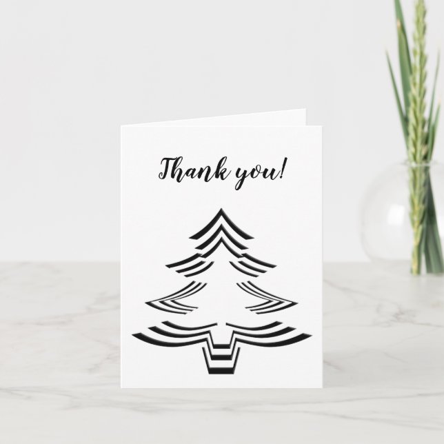 Tarjeta De Agradecimiento Gracias Patrón de árbol de Navidad blanco y negro (Anverso)