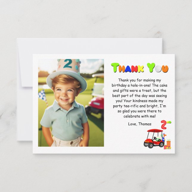 Tarjeta De Agradecimiento Gracias patrón de cumpleaños 2 Carro de golf rojo (Anverso)
