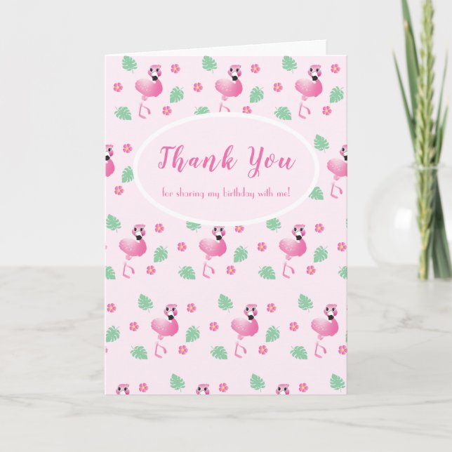 Tarjeta De Agradecimiento Gracias Patrón de Flores Flamingo Tropical Rosa (Anverso)