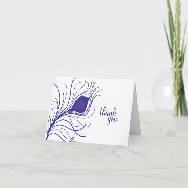 Tarjeta De Agradecimiento Gracias Peacock Feather Purple (Anverso)