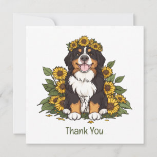 Tarjeta De Agradecimiento Gracias Perro de Montaña Bernés Corona de Girasole