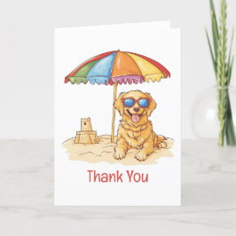 Tarjeta De Agradecimiento Gracias Perro De Playa Golden Retriever