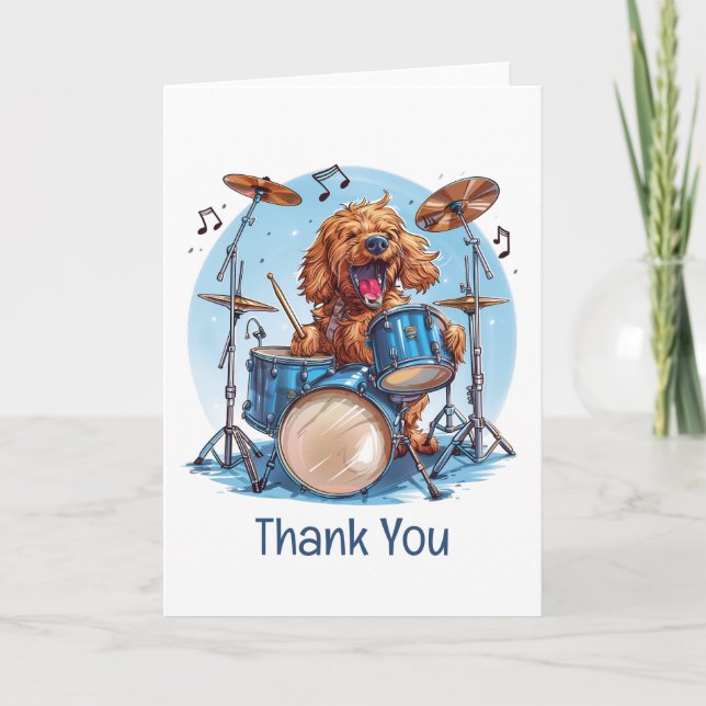 Tarjeta De Agradecimiento Gracias Perro Goldendoodle Tambores De Juego (Anverso)