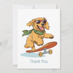 Tarjeta De Agradecimiento Gracias Perro Retriever Dorado Patinando