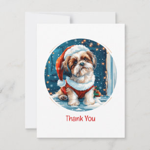 Tarjeta De Agradecimiento Gracias Perro Santa Shih Tzu Navidad