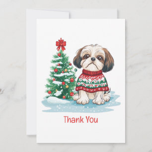 Tarjeta De Agradecimiento Gracias Perro Shih Tzu Navidad