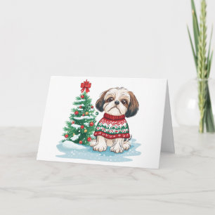 Tarjeta De Agradecimiento Gracias Perro Shih Tzu Navidad