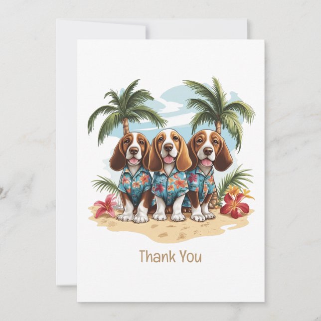 Tarjeta De Agradecimiento Gracias Perros de Hound Basset Camisetas de Hawái (Anverso)