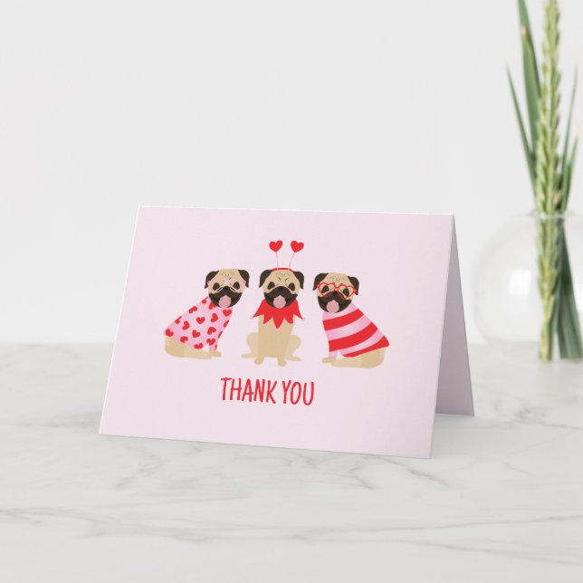 Tarjeta De Agradecimiento Gracias Perros De Pug Cute (Anverso)