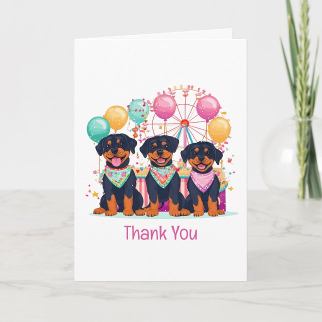 Tarjeta De Agradecimiento Gracias Perros Rottweiler En Un Carnaval (Anverso)