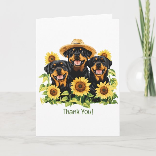 Tarjeta De Agradecimiento Gracias Perros Rottweiler Rodeados De Sunflowers (Anverso)