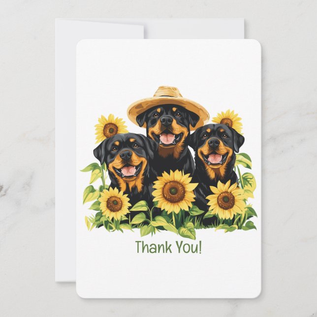 Tarjeta De Agradecimiento Gracias Perros Rottweiler Rodeados De Sunflowers (Anverso)