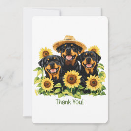 Tarjeta De Agradecimiento Gracias Perros Rottweiler Rodeados De Sunflowers