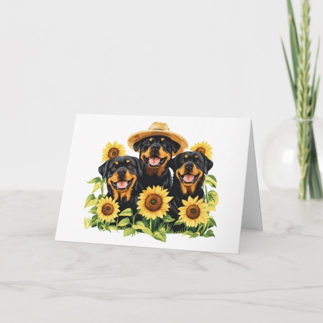 Tarjeta De Agradecimiento Gracias Perros Rottweiler Rodeados De Sunflowers (Anverso)