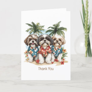 Tarjeta De Agradecimiento Gracias Perros Shih Tzu Con Camisetas De Hawái