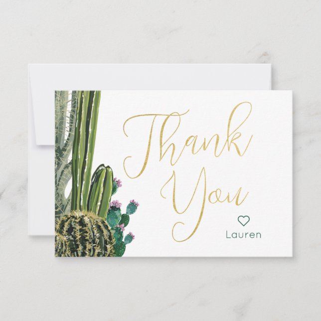 Tarjeta De Agradecimiento Gracias Personalizado De Boho Cactus (Anverso)