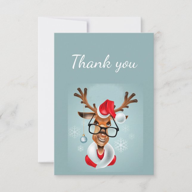 Tarjeta De Agradecimiento Gracias Personalizado de renos Santa Humor (Anverso)