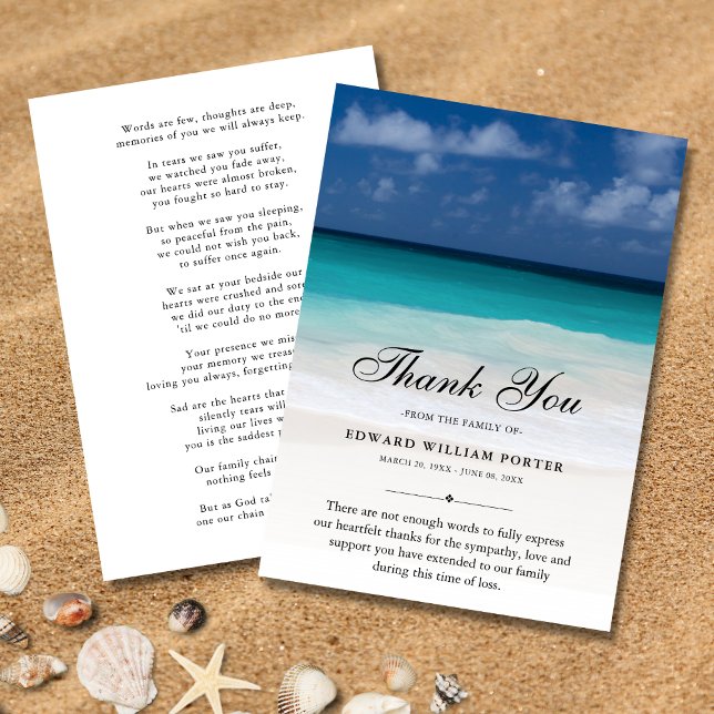 Tarjeta De Agradecimiento Gracias Personalizado Funeral Beach Sympathy Grief (Subido por el creador)