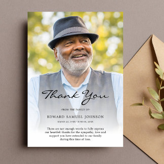 Tarjeta De Agradecimiento Gracias Personalizado Funeral Fotografía Tributo p
