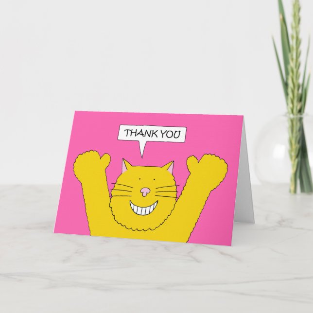 Tarjeta De Agradecimiento Gracias Personalizado Sonriente Ginger Cat (Anverso)