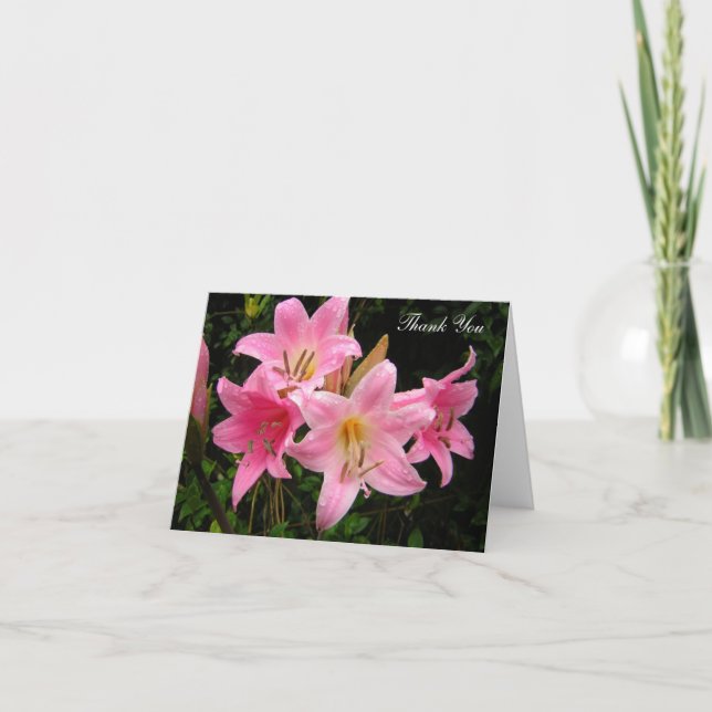 Tarjeta De Agradecimiento Gracias Photocards - lirios rosados (Anverso)