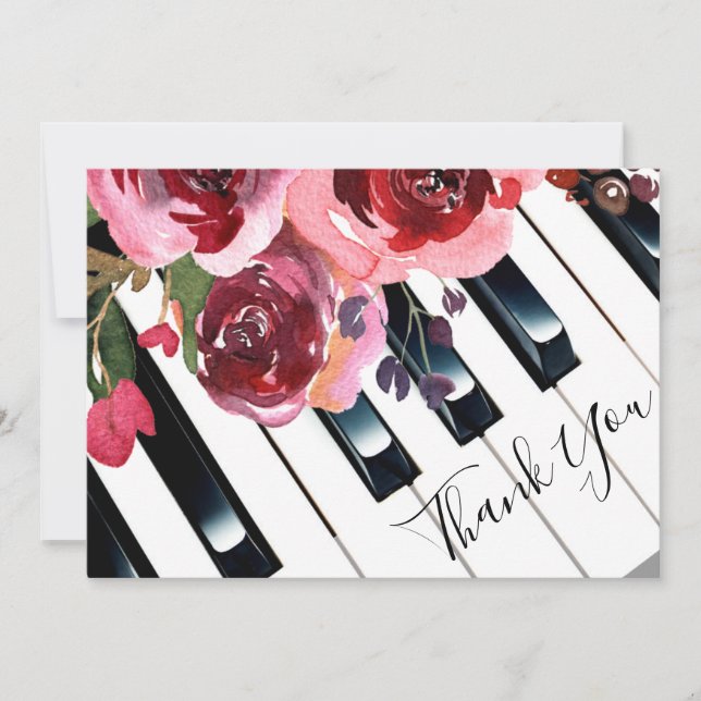 Tarjeta De Agradecimiento gracias piano acuarela floral (Anverso)