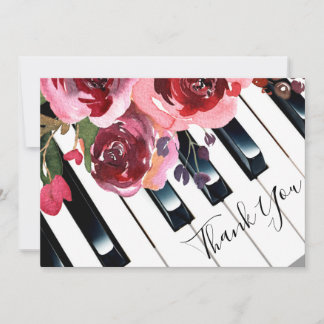 Tarjeta De Agradecimiento gracias piano acuarela floral