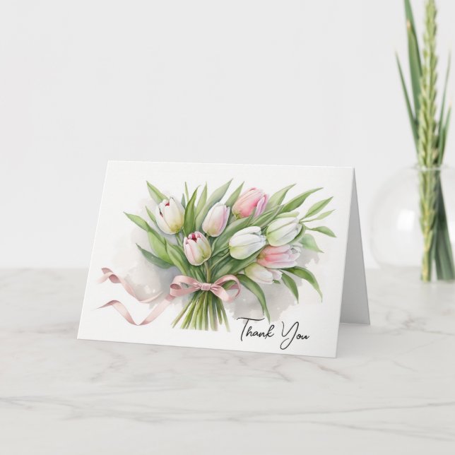 Tarjeta De Agradecimiento Gracias, Pink And White Tulip Bouquet (Anverso)