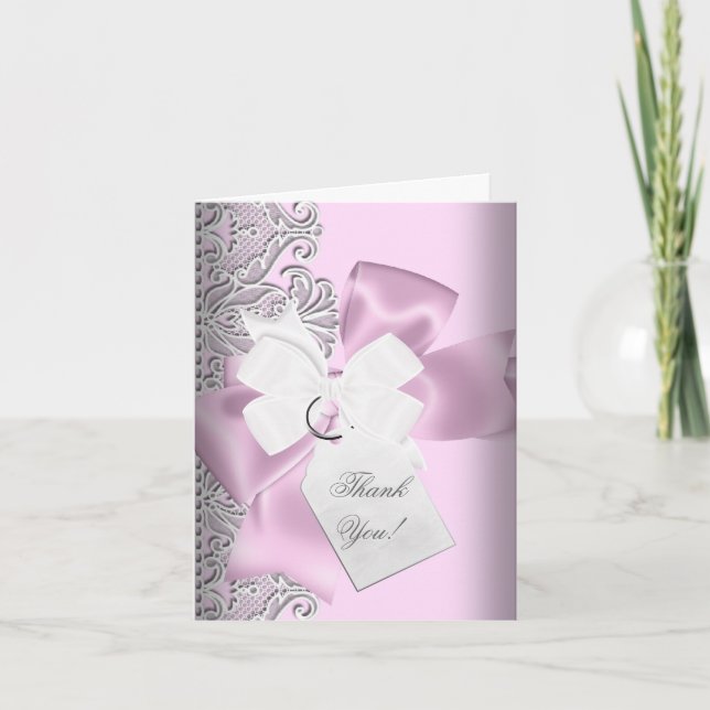 Tarjeta De Agradecimiento Gracias Pink Gray White Encaje (Anverso)