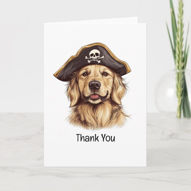 Tarjeta De Agradecimiento Gracias Pirate Golden Retriever Dog Skull (Anverso)