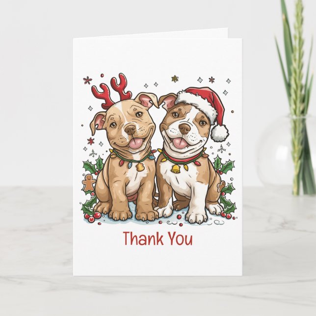 Tarjeta De Agradecimiento Gracias Pit Bull de Navidad (Anverso)
