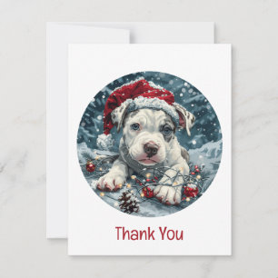 Tarjeta De Agradecimiento Gracias Pit Bull Santa Cachorro de Navidad